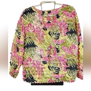 Yellow and pink abstract puff top.